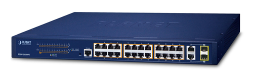Switch PLANET FGSW-2624HPS Gestionado, L2/L4, RJ-45 26, Gigabit Ethernet (10/100/1000), 24 POE, 1U, Azul