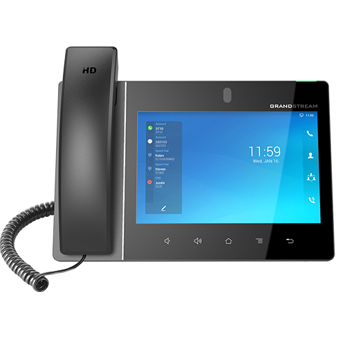 Tela?fono IP Android 11, 16 la?neas SIP con 16 cuentas, pantalla ta?ctil  8", puertos Gigabit, Wi-Fi, Bluetooth, PoE, codec Opus, IPV4/IPV6 con gestia?n en la nube GDMS