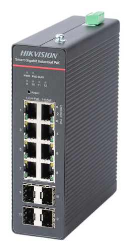 Switch Hikvision DS-3T1512HP-SI-8P4F Gestionado, RJ-45 8, Gigabit Ethernet (10/100/1000), 8 POE, Negro