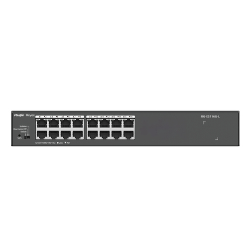 Switch Ruijie Networks RG-ES116G-L No administrado, L2, RJ-45 16, Gigabit Ethernet (10/100/1000), Negro