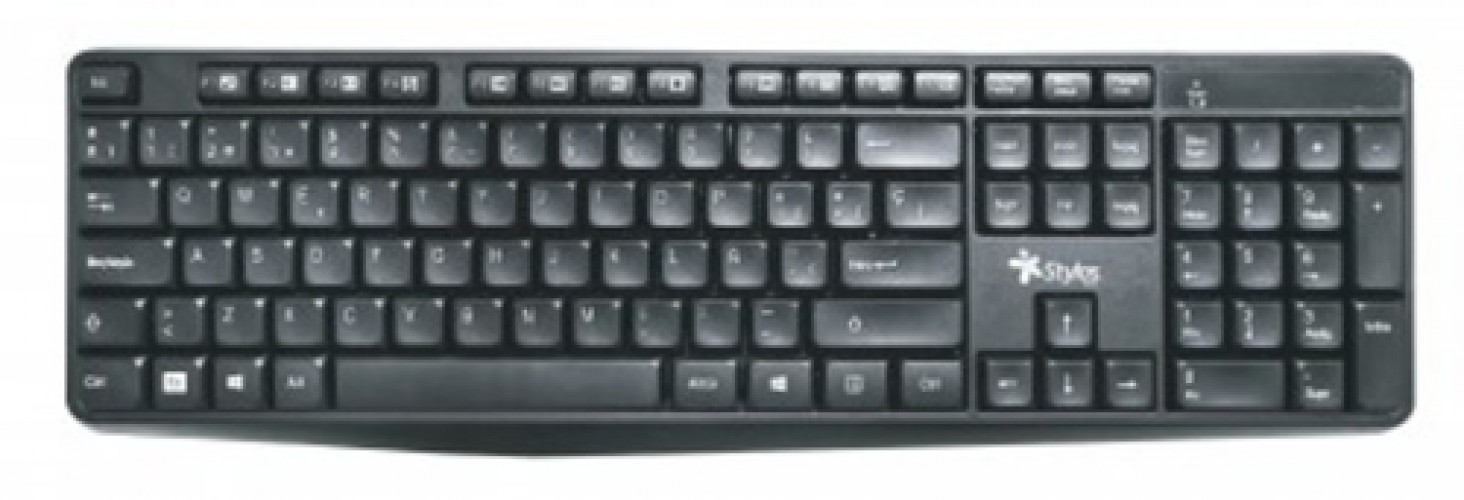 Teclado Stylos STPTEC4B Español, Inalámbrico y alámbrico, RF inalámbrica + USB, Negro