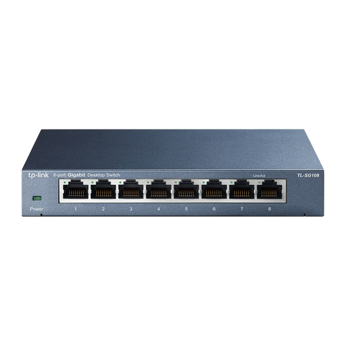 Switch TP-Link TL-SG108 No administrado, L2, RJ-45 8, Gigabit Ethernet (10/100/1000), Negro