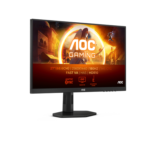 Monitor AOC G4 Q27G4XN LCD, 27", Quad HD, Fast VA, 180 Hz, 1 ms, FreeSync, Negro, Gris