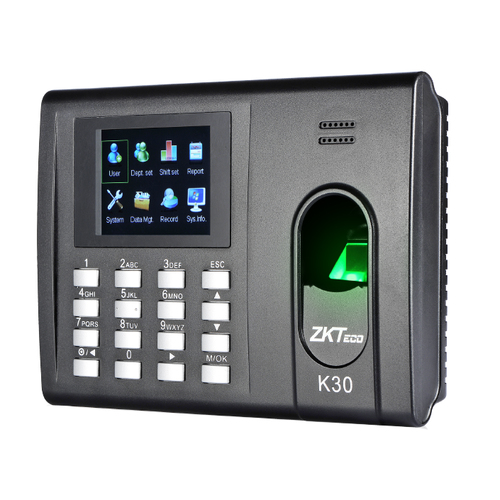 Control de Acceso ZKTeco K30 Lector de huella Si, Lector de código de acceso Si, 1000 tarjetas, 80000 Registros, Pantalla 7.11 cm (2.8"), TFT, Teclado integrado Si, Conectado a PC Si, USB 2.0, Color Negro