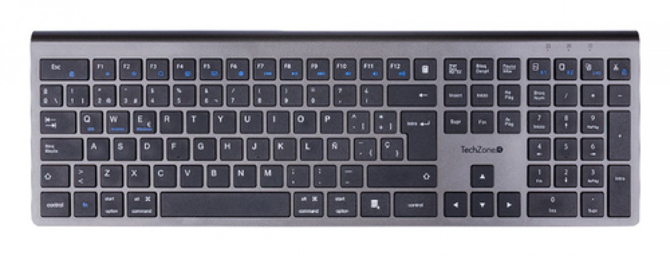 Teclado TechZone TZACTCB01 Inalámbrico, RF inalámbrico + bluetooth, Negro, Plata
