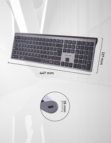 Miniatura 4 de Teclado TechZone TZACTCB01 Inalámbrico, RF inalámbrico + bluetooth, Negro, Plata