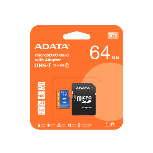 Memoria ADATA 64GB, microSDHC, Class 10 64 GB, MicroSDHC, Clase 10