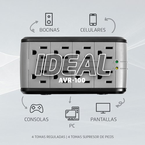 Miniatura 3 de Regulador Vorago AVR-100 1 kVA 8 salidas AC, Negro