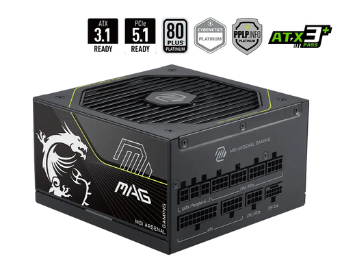 Fuente de Poder MSI MAG A1200PLS, 1200W, PCIE5 80 PLUS Platinum ATX, Modular, 24-pin ATX, 12VHPWR, 135mm