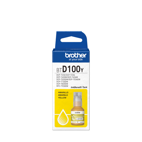 Botella de tinta Brother BTD100Y Amarillo, 48.8 ml, Compatibilidad MFC-T930DW, DCP-T830DW, DCP-T730DW, DCP-T530DW, DCP-T430W, DCP-T230