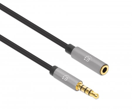 Miniatura 5 de Cable de audio Manhattan Extensión de Cable Auxiliar de Audio Estéreo 3,5mm a 3,5mm, 2 m, Negro, Plata