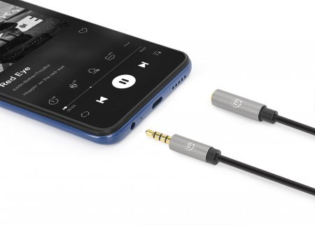 Miniatura 2 de Cable de audio Manhattan Extensión de Cable Auxiliar de Audio Estéreo 3,5mm a 3,5mm, 2 m, Negro, Plata