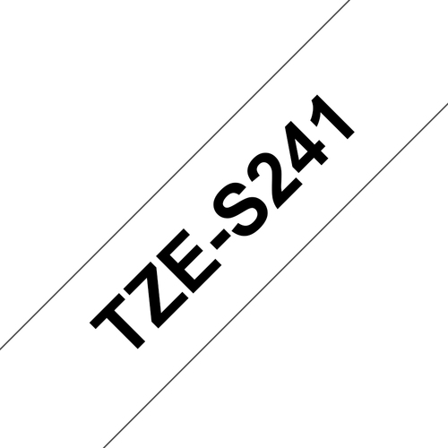 Etiqueta blanca continua laminada con adhesivo super resistente Brother TZES241, de 18 mm de ancho x 8 mts de largo. Impresia?n en negro.