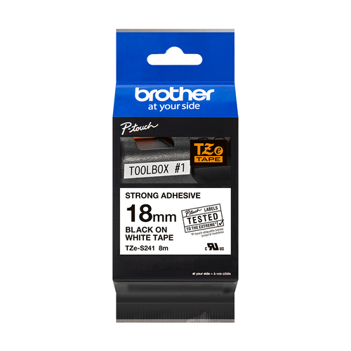Miniatura 2 de Etiqueta blanca continua laminada con adhesivo super resistente Brother TZES241, de 18 mm de ancho x 8 mts de largo. Impresia?n en negro.