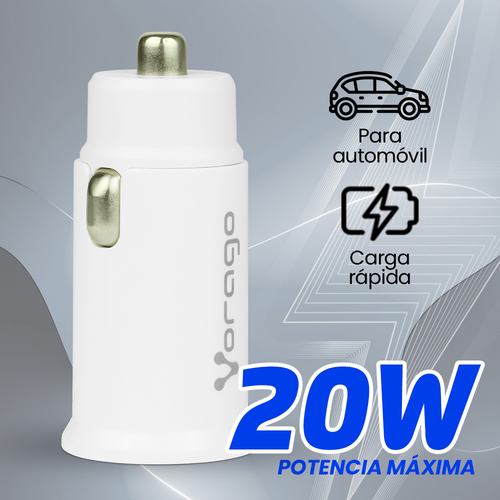 Miniatura 2 de Cargador Vorago 12 - 24 V, Universal, Auto, 1USB-C, Carga rápida, 20 W, Blanco