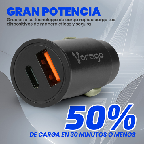 Miniatura 2 de Cargador Vorago 12 - 24 V, Universal, Auto, 1USB-C, Carga rápida, 20 W, Negro