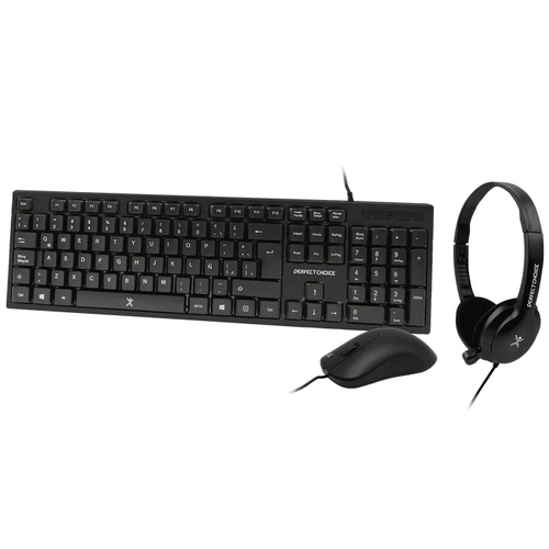 Kit Teclado y Mouse 3 EN 1 Perfect Choice PC-201717 USB, Interruptor de membrana, Alambrico, 1000 DPI, Negro