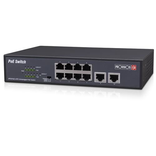Switch Provision-ISR PoES-08120C+2I-V2 No administrado, RJ-45 10, Fast Ethernet (10/100), 8 POE, Negro
