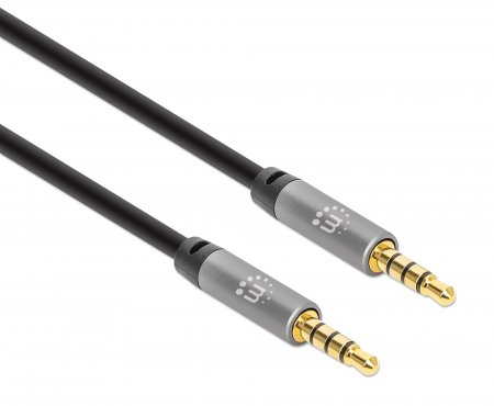 Miniatura 5 de Cable de audio Manhattan Cable Auxiliar de Audio Estéreo 3,5mm a 3,5mm, 2 m, Negro, Plata