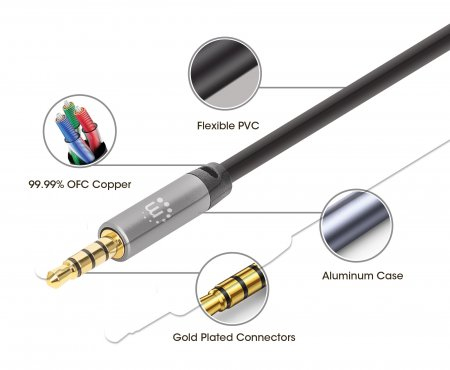 Miniatura 2 de Cable de audio Manhattan Cable Auxiliar de Audio Estéreo 3,5mm a 3,5mm, 2 m, Negro, Plata