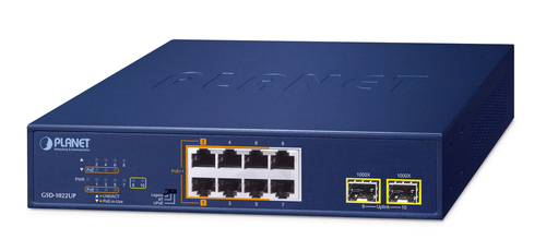 Switch PLANET 2-Port 10/100/1000T 802.3bt No administrado, RJ-45 8, Gigabit Ethernet (10/100/1000), (PoE +) 4, Azul