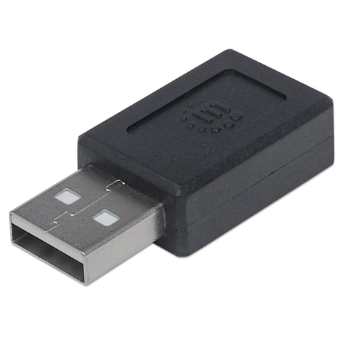 Conector Manhattan Conector USB A USB C, Macho a Hembra, Color Negro, Material de la cubierta Acrilonitrilo butadieno estireno (ABS)