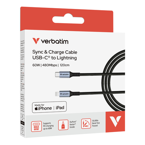 Miniatura 2 de Cable Lightning Verbatim 31844 Lightning a USB C, 480 Mbit/s, Negro