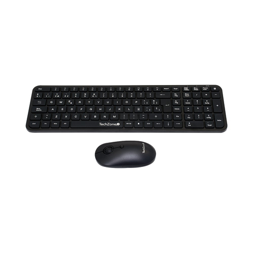 Teclado Inalámbrico TechZone TZCOMBINA05 Español, Tamaño completo (100%), 10 m, Teclado numérico, Negro