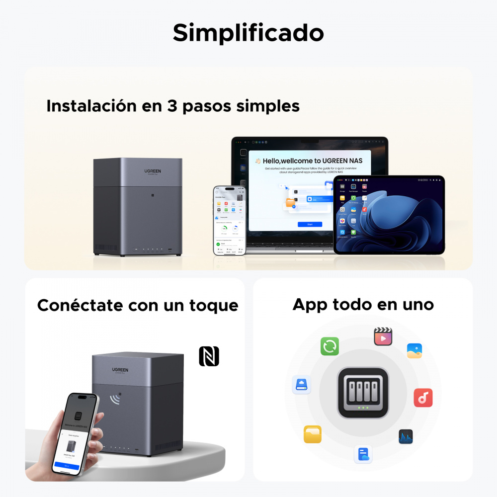 Miniatura 2 de NAS Ugreen DH4300 PLUS, UGOS PRO, RK3588C, RAM 8GB, SATA, 4 Bahias Soporta 120TB (No Incluye Disco), Acceso Remoto, Gris