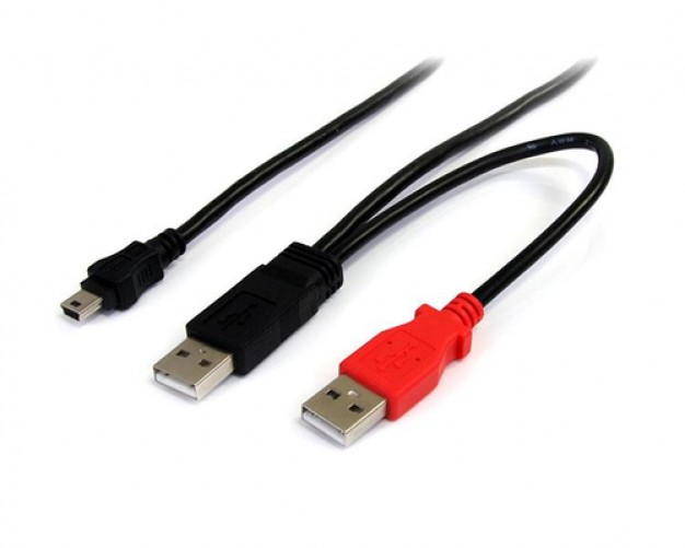 Cable USB StarTech.com Mini-USB B a 2 x USB A, 480 Mbit/s, Negro, Rojo