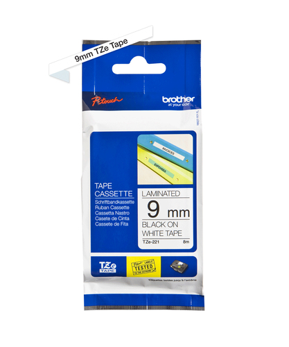 Miniatura 2 de Cinta Brother TZE-221 Negro sobre blanco, 9 mm, 8 m