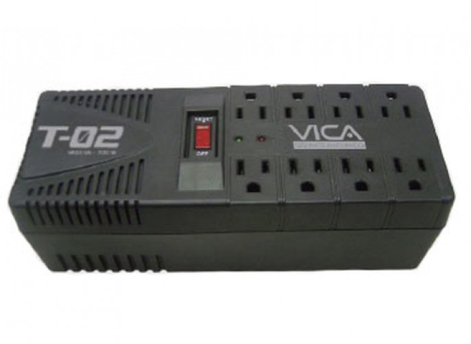 Regulador Vica T-02 1.2 kVA / 700 W, Entrada 127 V, 8 salidas AC, Negro