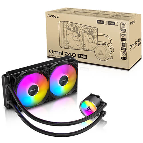 Miniatura 4 de Enfriamiento Liquido ANTEC Omni 240 ARGB, radiador de 240 mm, dos ventiladores de 120 mm PWM, iluminacion ARGB 3 pines, negro.