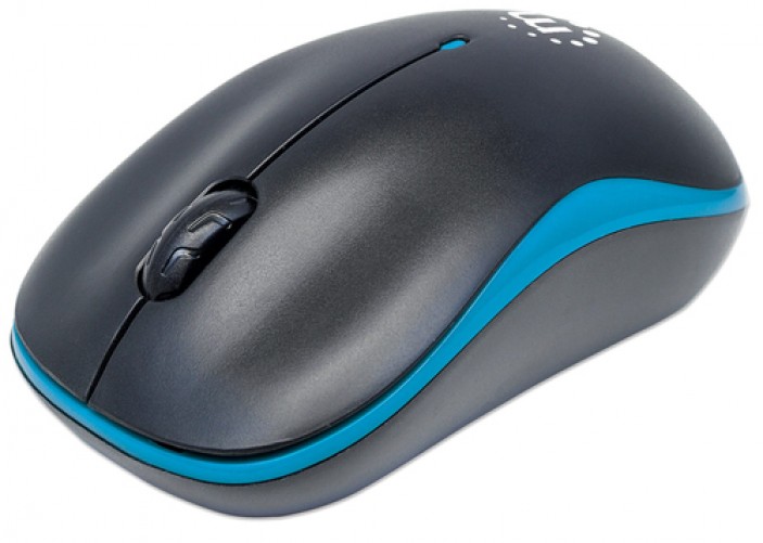 Mouse Manhattan Ratón óptico inalámbrico Success Óptico, 3 Botones, 1000 DPI, RF inalámbrico, 10 m, Negro, Azul