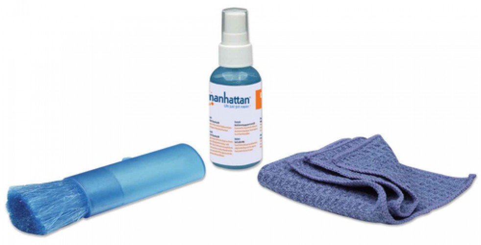 Kit Limpiador Manhattan Mini Equipo de Limpieza para LCD Líquido y paños secos/húmedos para limpieza de equipos, Uso adecuado LCD/TFT/Plasma, 60 ml, Peso 210 g
