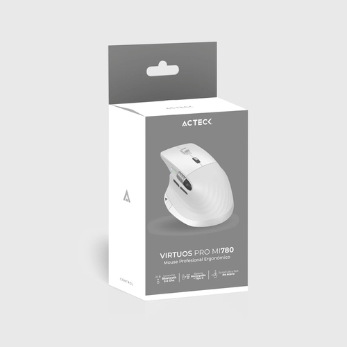 Miniatura 2 de Mouse Acteck Virtuos Pro MI780 Óptico, 8 Botones, 3200 DPI, RF inalámbrico + bluetooth, 10 m, Blanco