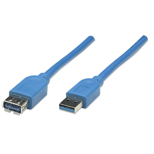 EXTENSOR Manhattan Cable de Extensión USB de SúperVelocidad 2 m, USB A a USB A, Macho/Hembra, 5000 Mbit/s, Azul