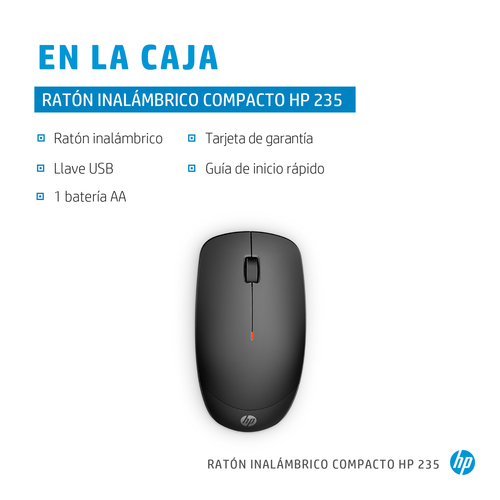 Miniatura 4 de Mouse HP Mouse inalámbrico compacto 235 Óptico, 3 Botones, 1600 DPI, RF inalámbrico, Negro