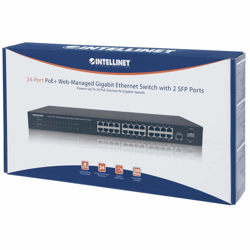 Miniatura 5 de Switch Intellinet Gestionado, RJ-45 24, Gigabit Ethernet (10/100/1000), Negro