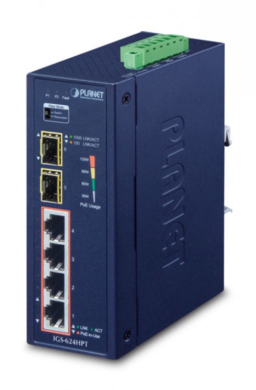 Switch PLANET IGS-624HPT No administrado, RJ-45 4, Gigabit Ethernet (10/100/1000), Azul