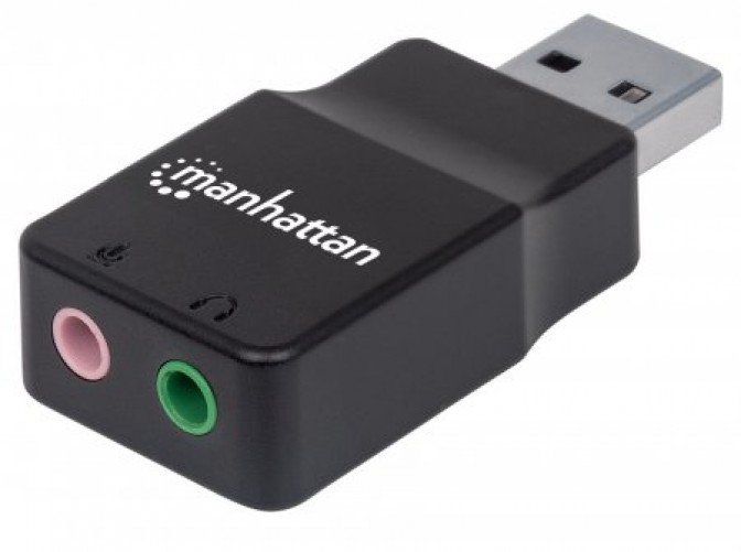 Adaptador Manhattan USB-A a 2 x 3.5 mm, Negro