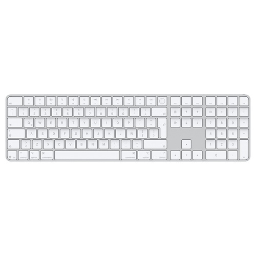 Teclado Apple Español, Inalámbrico y alámbrico, USB + Bluetooth, Blanco