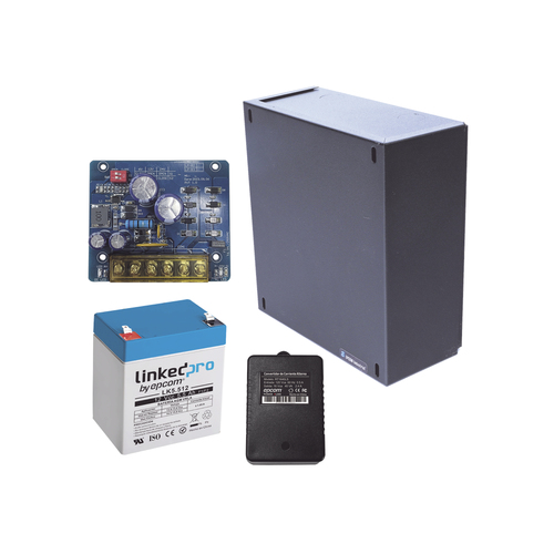Kit con fuente PLB2 con salida de 12 Vcc a 1.5 Amper, incluye transformador y batera?a de 12 V a 5.5 Amper