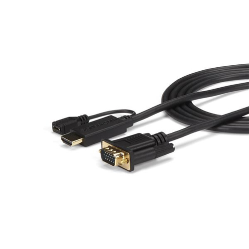 Adaptador vídeo StarTech.com VGA (D-Sub) a HDMI + Micro USB, 1.9 m, Negro