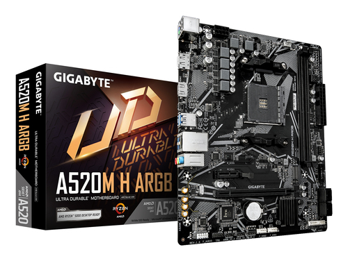 Tarjeta madre GIGABYTE A520M H ARGB Socket AM4, 2 DDR4-SDRAM, Micro ATX, Wifi No