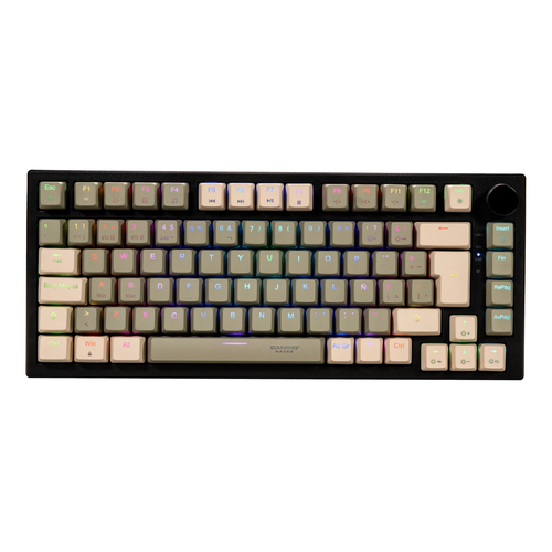 Teclado Naceb Technology NA-0969 Inalámbrico y alámbrico, USB + RF Wireless + Bluetooth, Interruptor mecánico, LED RGB, Beige, Negro