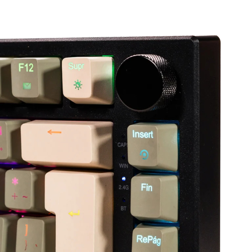 Miniatura 3 de Teclado Naceb Technology NA-0969 Inalámbrico y alámbrico, USB + RF Wireless + Bluetooth, Interruptor mecánico, LED RGB, Beige, Negro