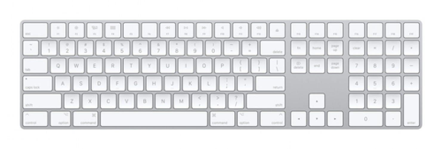 Teclado Apple MXCJ3LL/A Inglés de EE.UU. , Inalámbrico y alámbrico, Bluetooth, Interruptor de llave de tijera, Plata, Blanco
