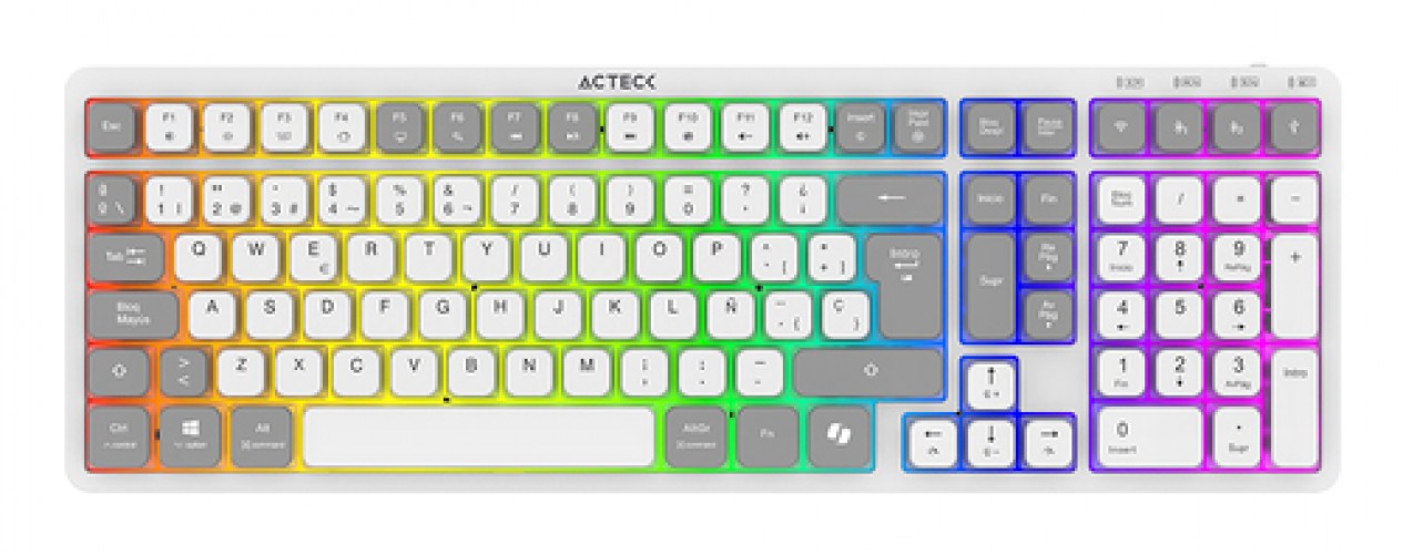 Teclado Acteck Techno Pro TI790 Español, Inalámbrico, RF inalámbrico + bluetooth, Interruptor mecánico, LED RGB, Negro