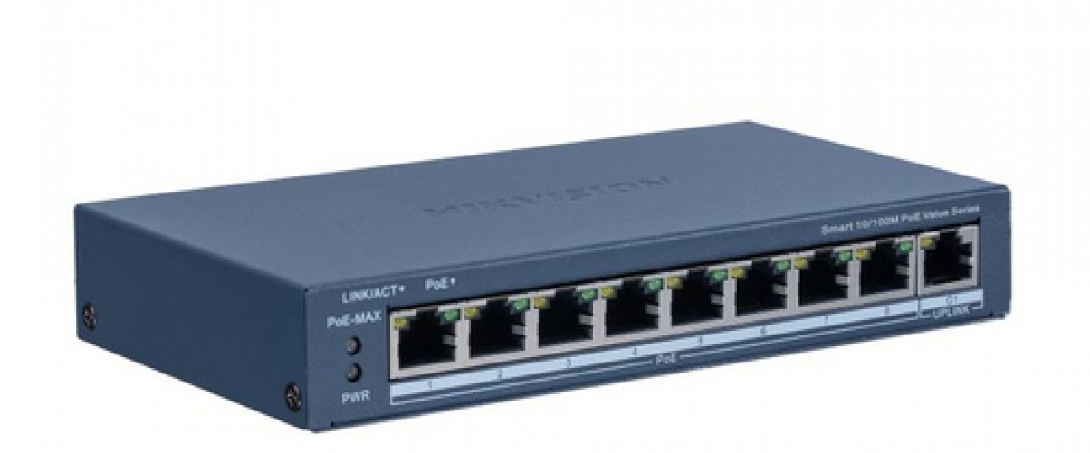 Switch Hikvision DS-3E1309P-EI/M Gestionado, L2, RJ-45 8, Fast Ethernet (10/100), 8 POE, Gris
